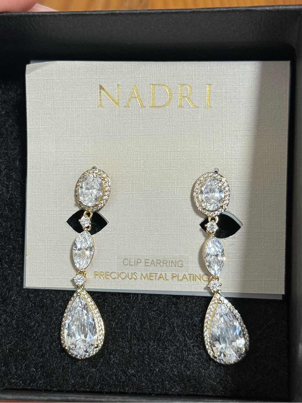Nadri Gold and Clear Crystal Teardrop Clip-On Earrings